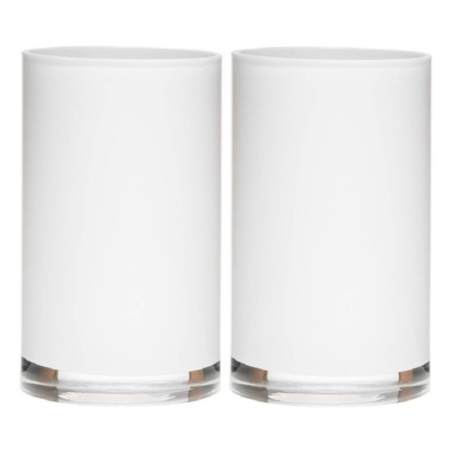 Bellatio Design Set Van 2x Stuks Witte Home-basics Cylinder Vorm Vaas/vazen Van Glas 20 X 12 Cm - Vazen