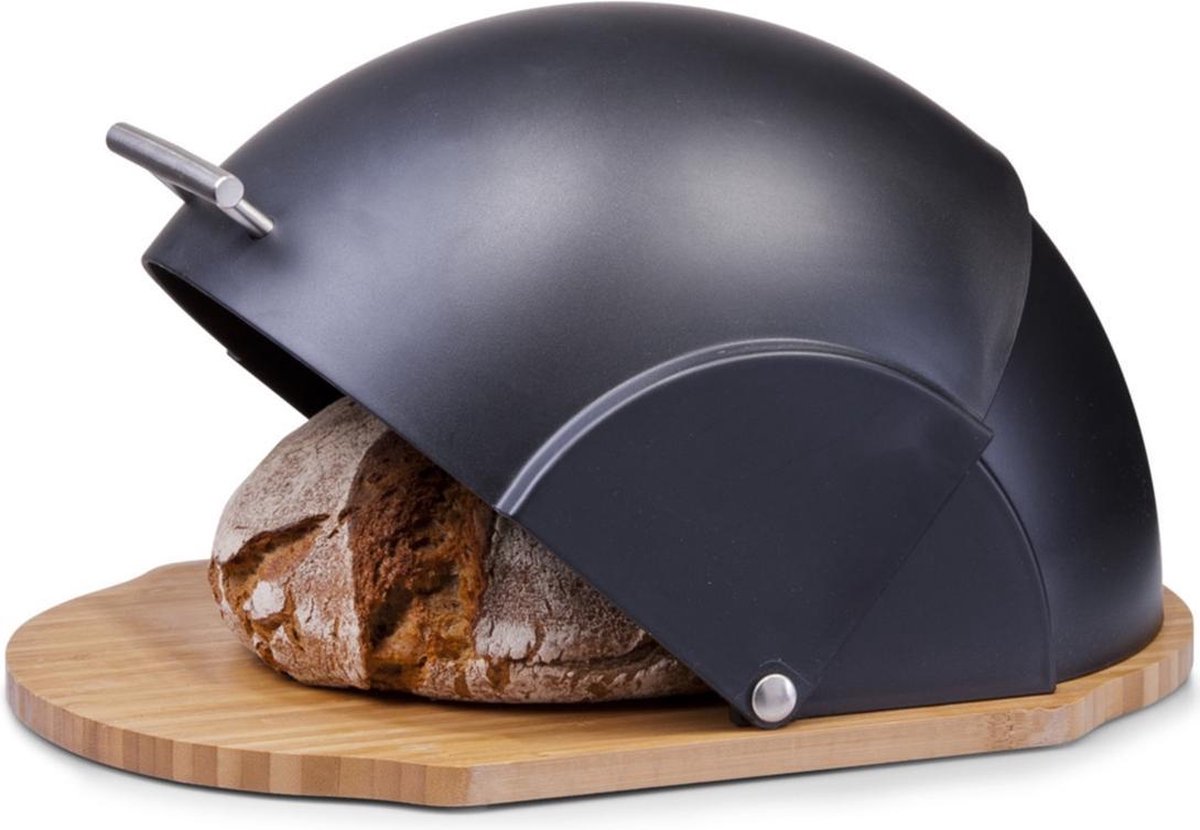 Houten Robuuste Ovale Broodtrommel Mete Klep/deksel 37 Cm - Broodtrommels - Zwart
