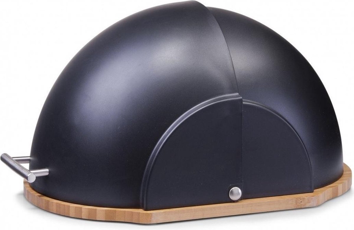 Houten Robuuste Ovale Broodtrommel Mete Klep/deksel 37 Cm - Broodtrommels - Zwart