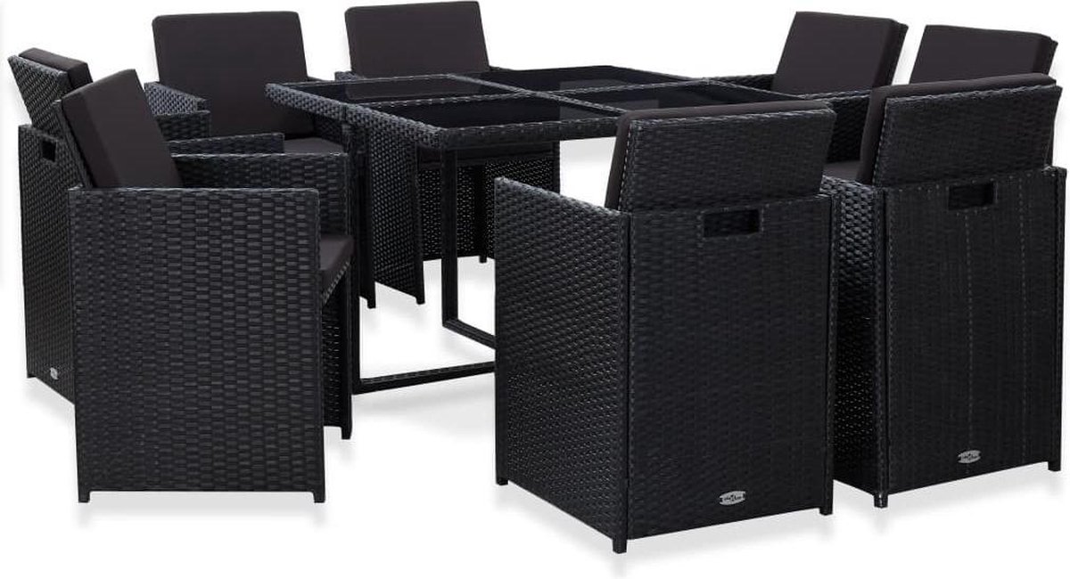 Vidaxl 9-delige Tuinset Met Kussens Poly Rattan - Zwart