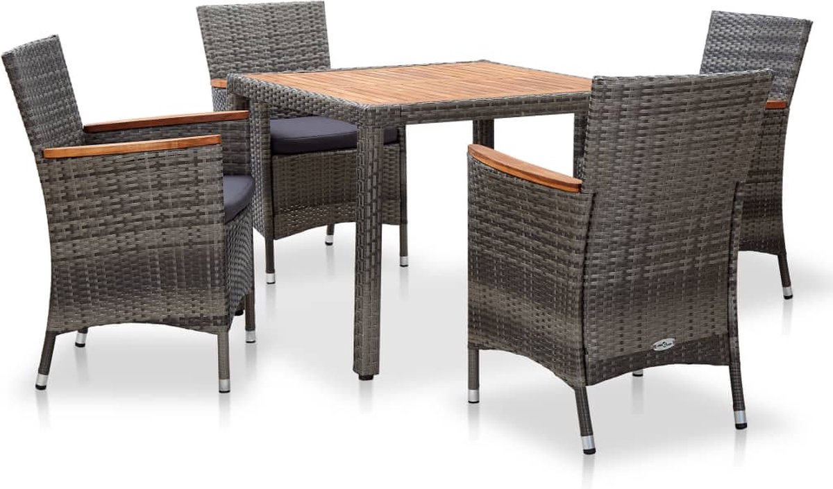 Vidaxl 5-delige Tuinset Met Kussens Poly Rattan - Grijs