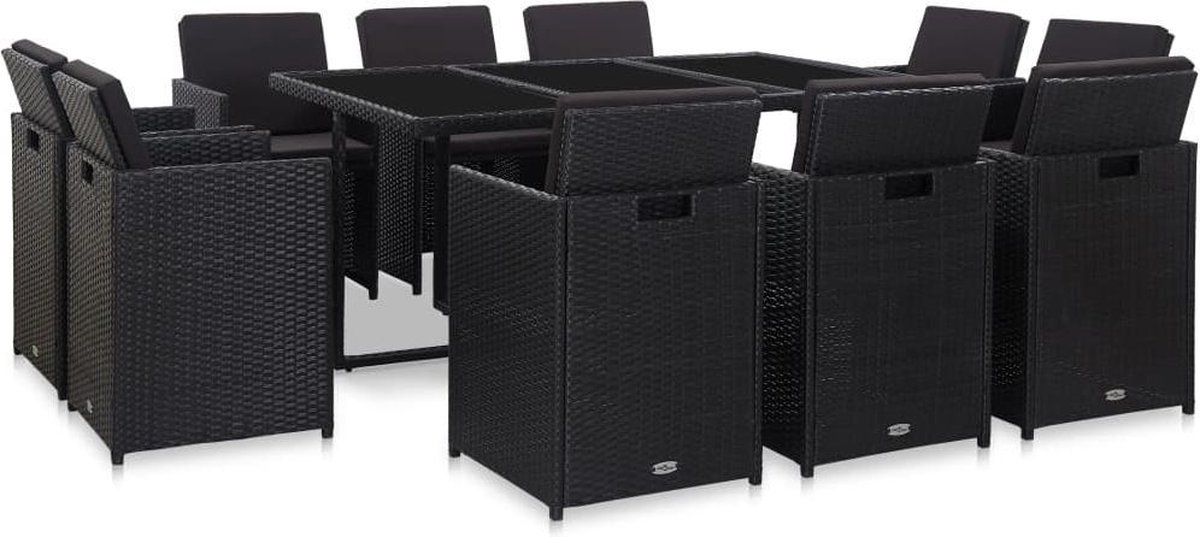 Vidaxl 11-delige Tuinset Met Kussens Poly Rattan - Zwart