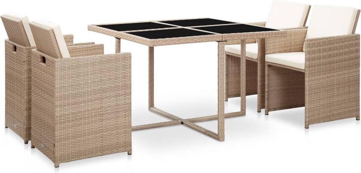 Vidaxl 5-delige Tuinset Met Kussens Poly Rattan - Beige