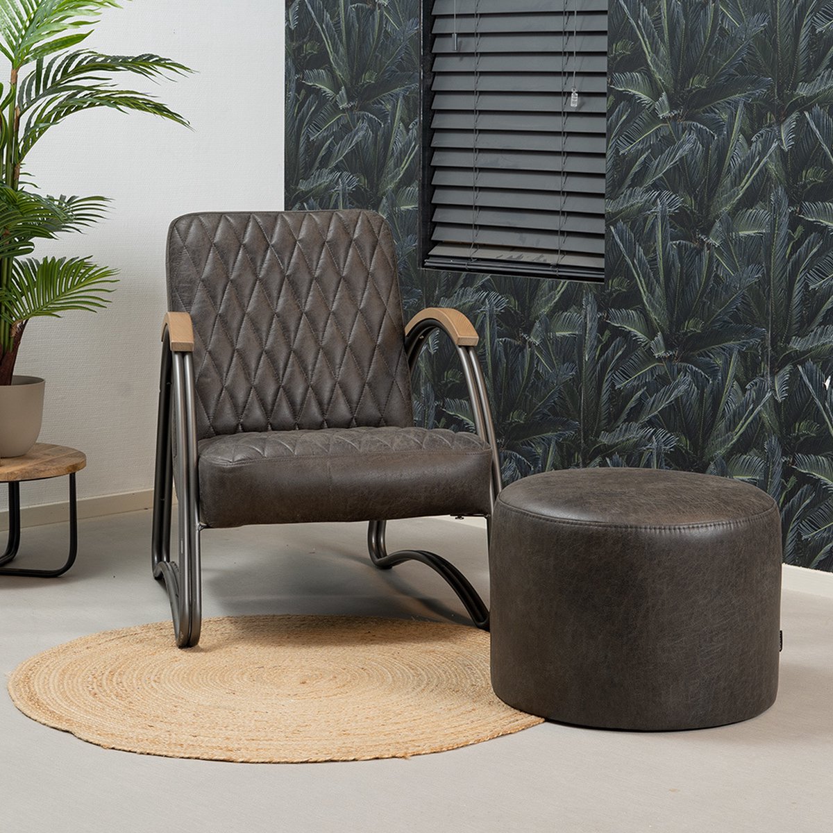 Bronx71 Eco-leren Poef Kyla Antraciet. - Grijs