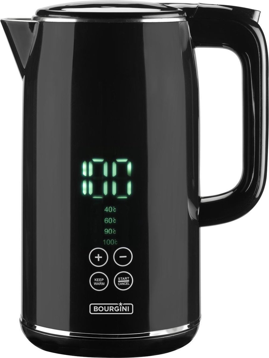 Bourgini Cool Touch Digital Kettle - Digitale Waterkoker - 1,7 Liter - Negro