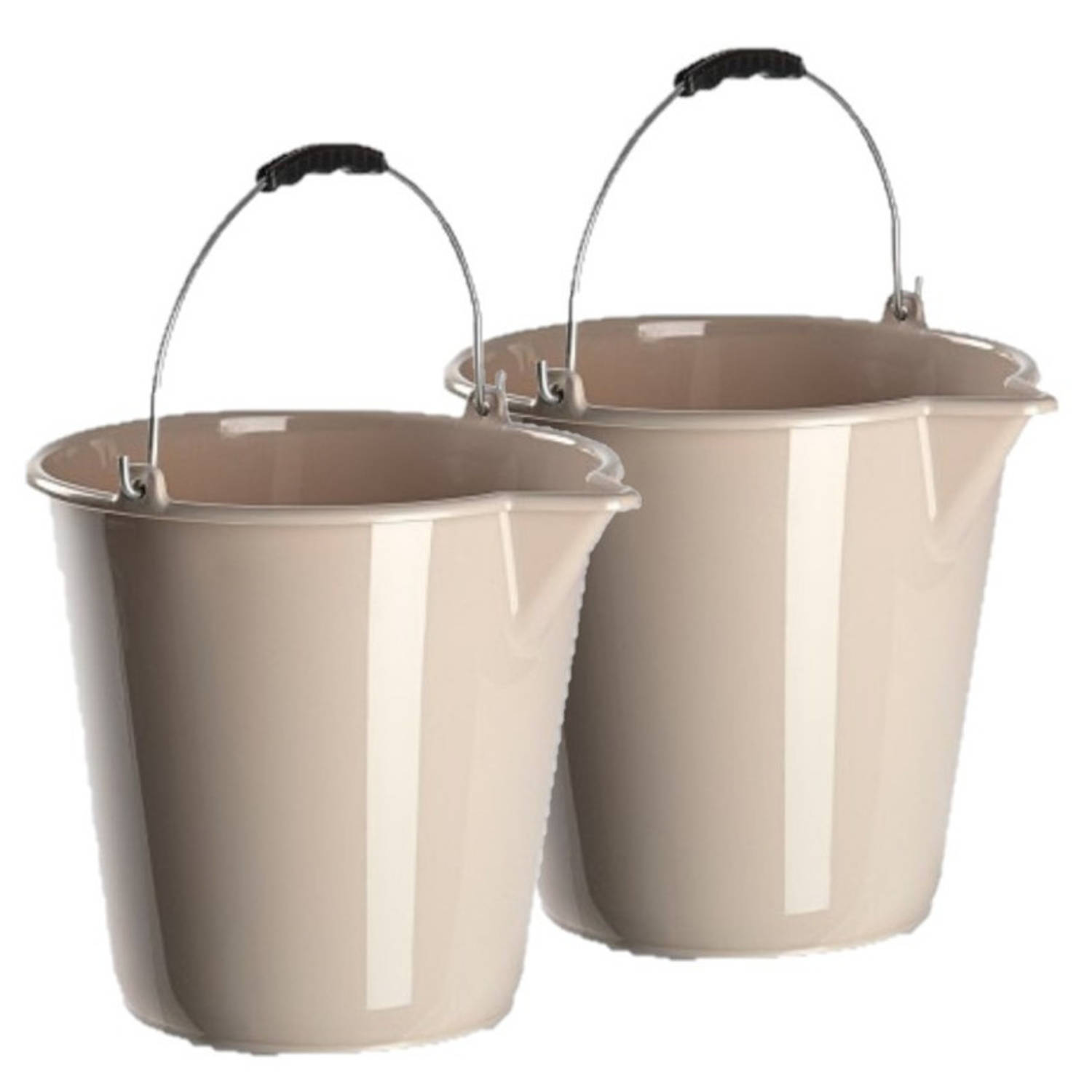 Forte Plastics 2x Stuks Kunststof Emmers Met Schenktuit Mokka 12 Liter - Emmers - Bruin