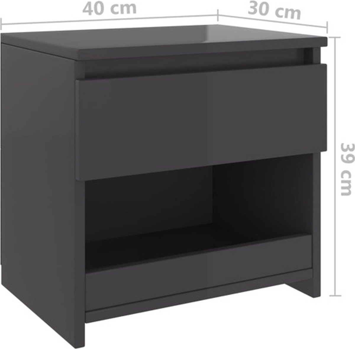 Vidaxl Nachtkastje 40x30x39 Cm Spaanplaat Hoogglans - Grijs