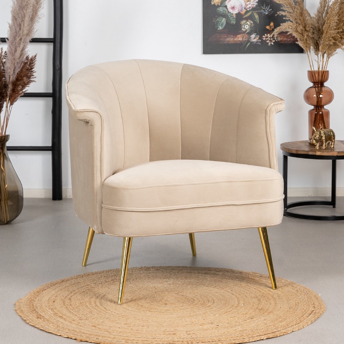 Bronx71 Velvet Fauteuil Amy. - Beige