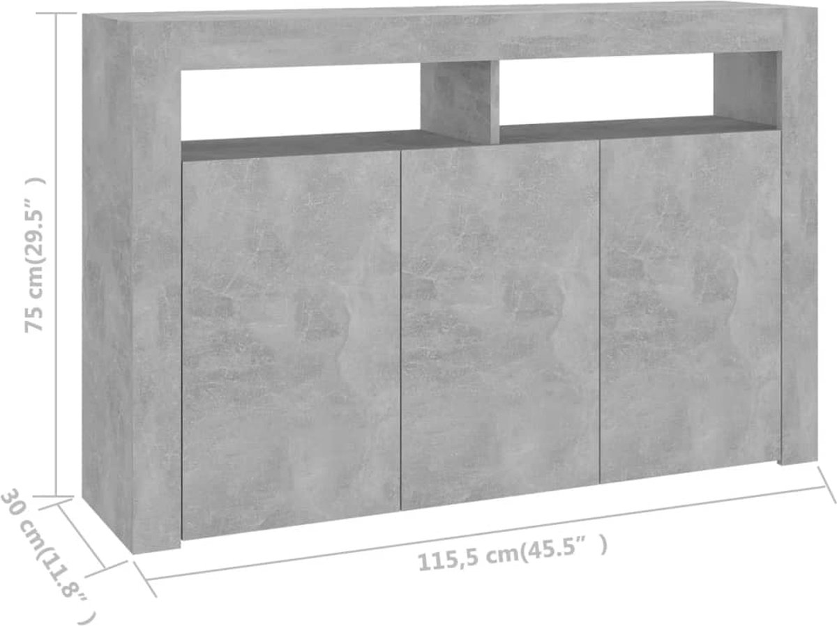 Vidaxl Dressoir Met Led-verlichting 115,5x30x75 Cm Beton - Grijs