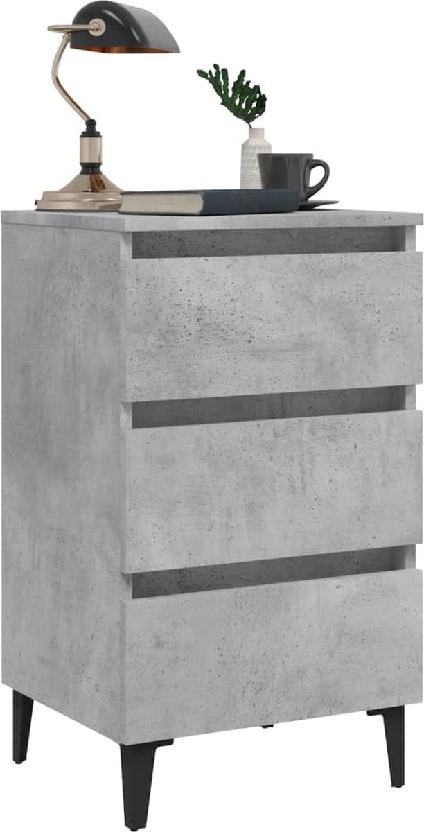 Vidaxl Nachtkastjes 2 St Met Metalen Poten 40x35x69 Cm Beton - Grijs