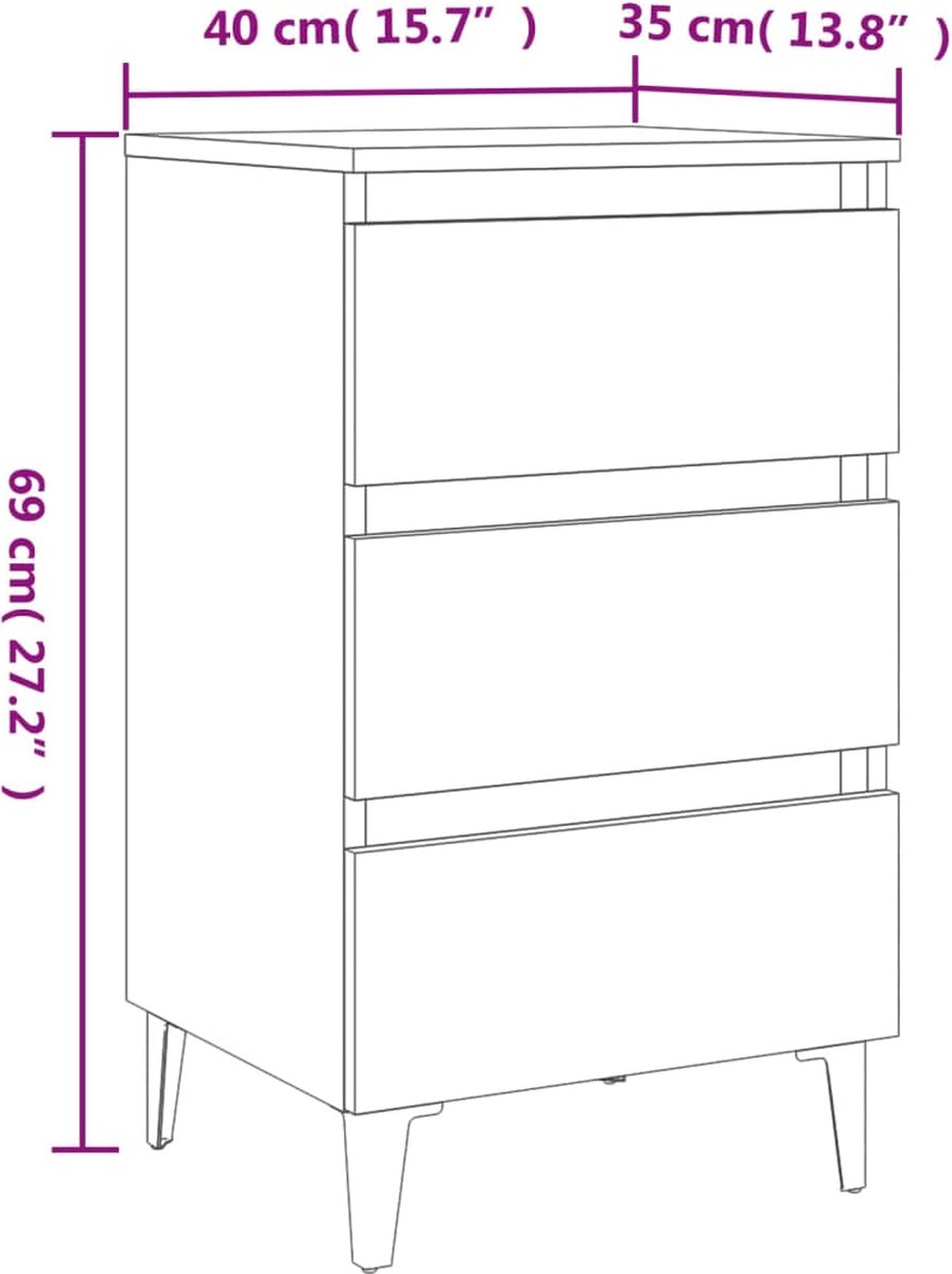 Vidaxl Nachtkastjes 2 St Met Metalen Poten 40x35x69 Cm Beton - Grijs