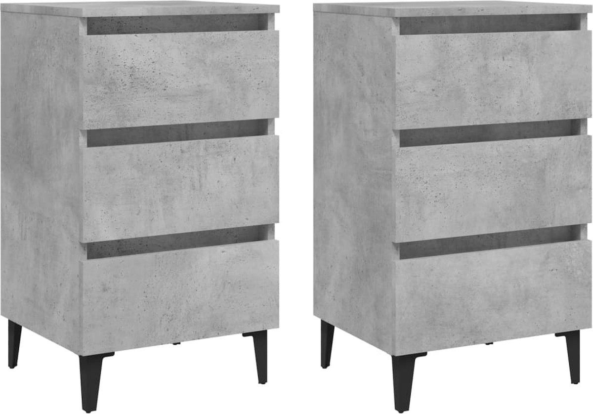 Vidaxl Nachtkastjes 2 St Met Metalen Poten 40x35x69 Cm Beton - Grijs