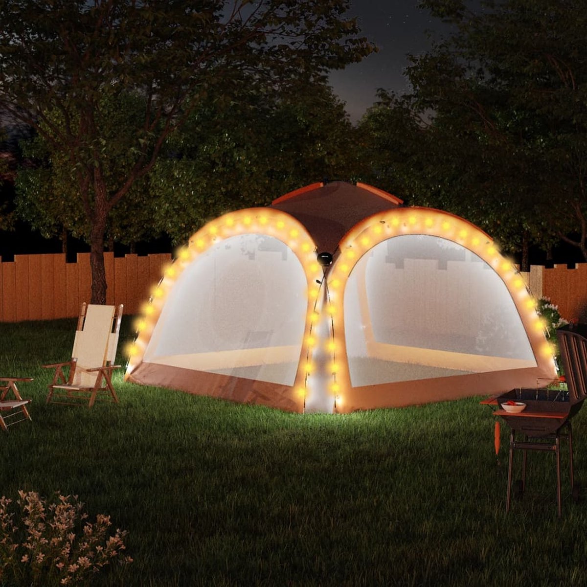 Vidaxl Partytent Met Led En 4 Zijwanden 3,6x3,6x2,3 M En Oranje - Grijs