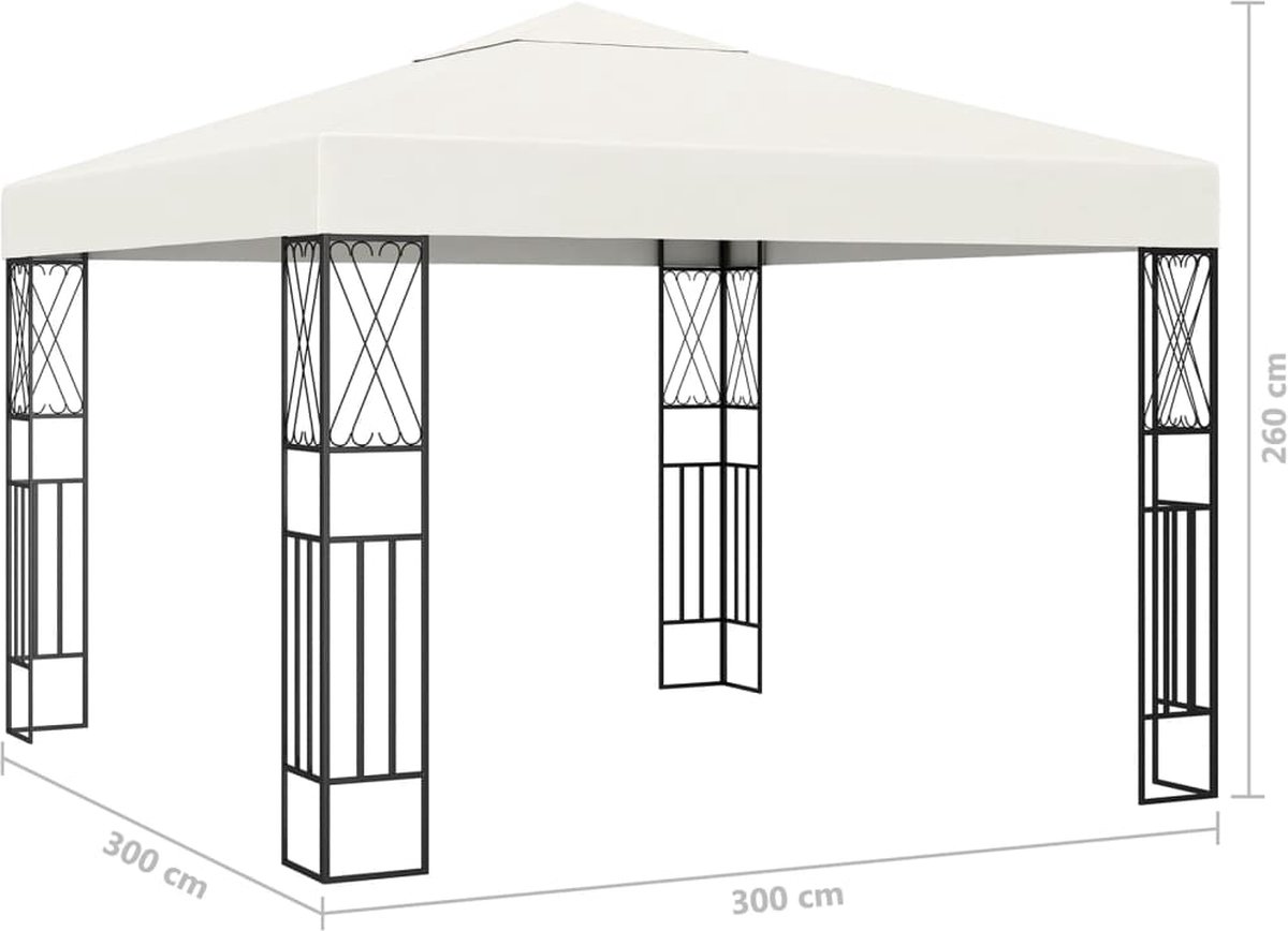 Vidaxl Prieel Met Led-lichtslinger 3x3 M Stof Crèmekleurig