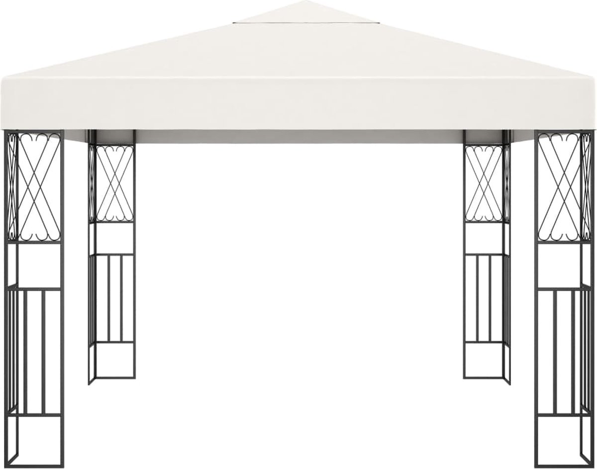 Vidaxl Prieel Met Led-lichtslinger 3x3 M Stof Crèmekleurig