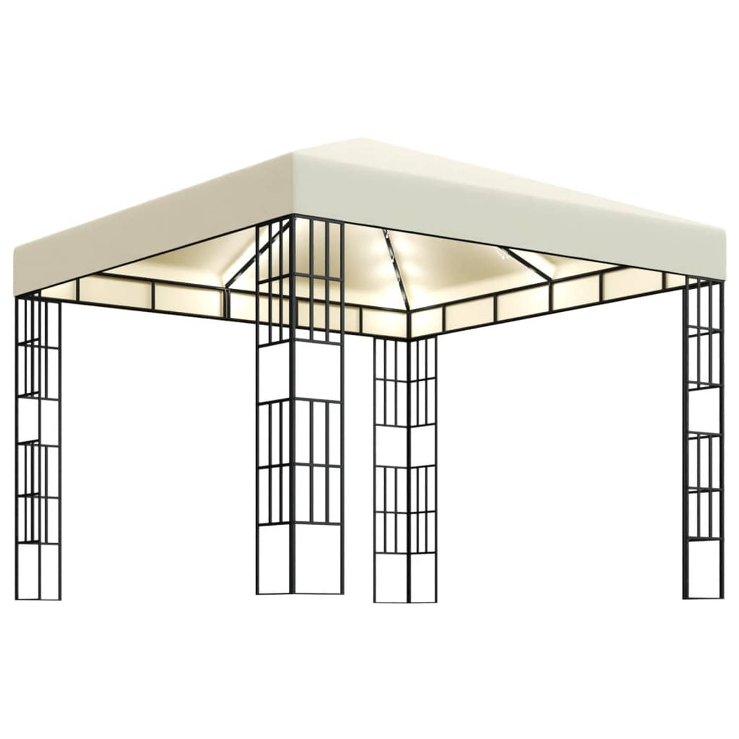 Vidaxl Prieel Met Led-lichtslinger 3x3 M Crèmekleurig