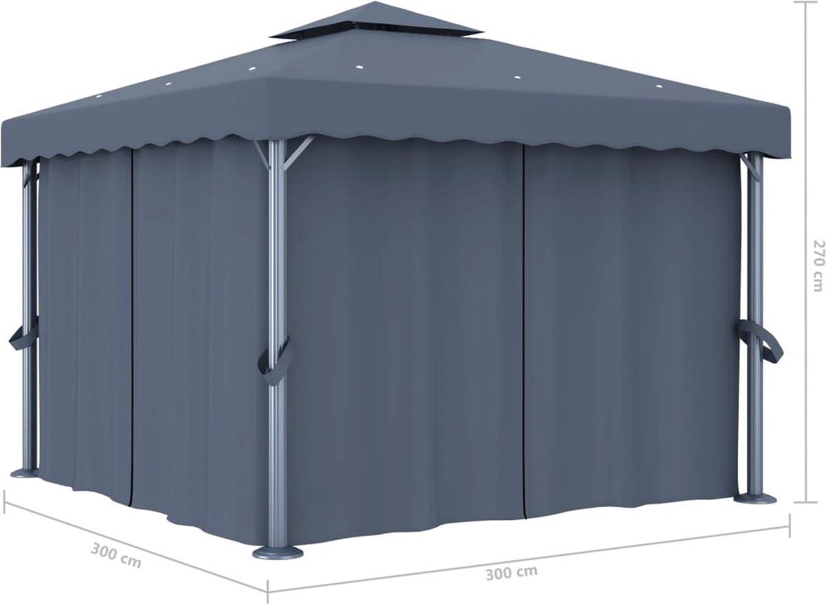 Vidaxl Prieel Met Gordijn En Led-lichtslinger 3x3 M Antracietkleurig - Grijs