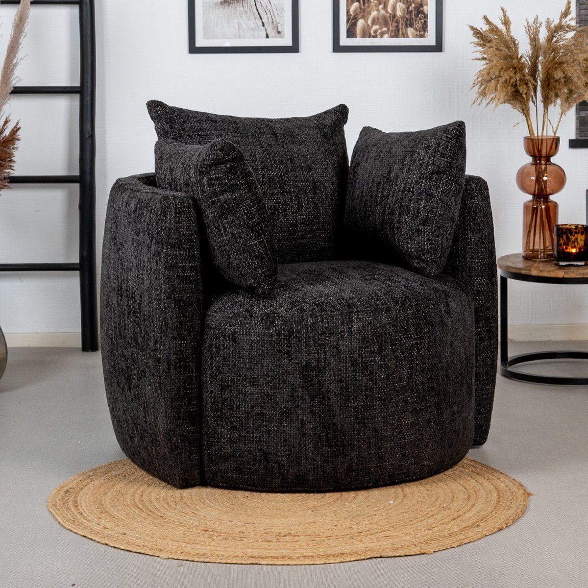 Bronx71 Fauteuil Ruby Chenille Stof. - Zwart