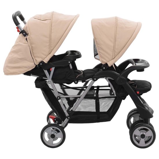 Vidaxl Kinderwagen Dubbel Staal Taupe En - Zwart