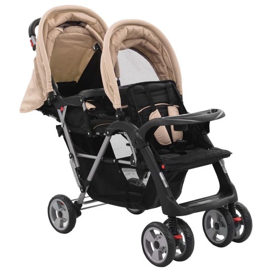 Vidaxl Kinderwagen Dubbel Staal Taupe En - Zwart