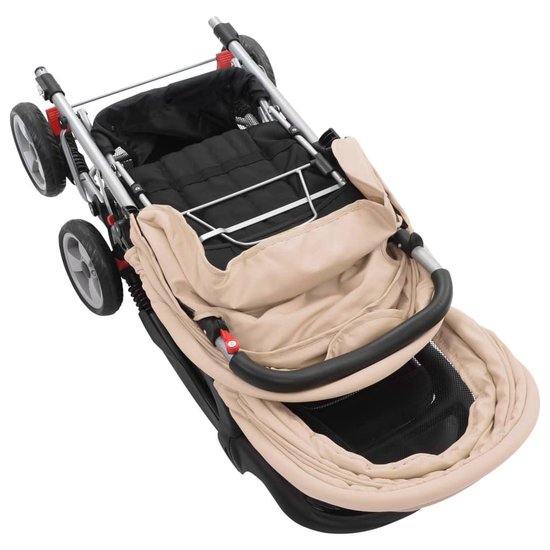 Vidaxl Kinderwagen Dubbel Staal Taupe En - Zwart