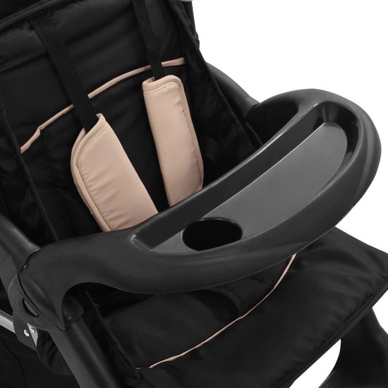 Vidaxl Kinderwagen Dubbel Staal Taupe En - Zwart