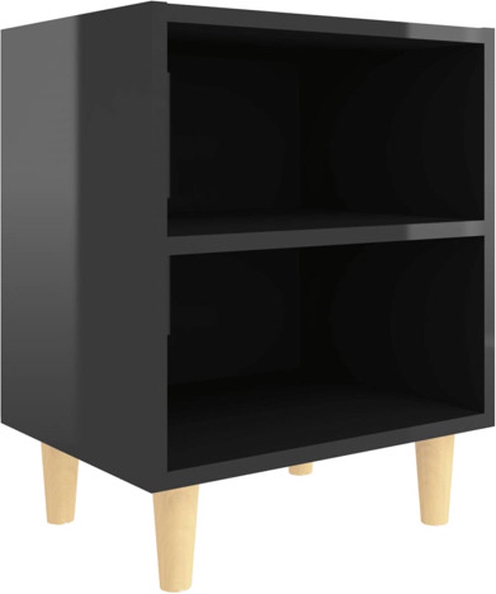 Vidaxl Nachtkastje Met Houten Poten 40x30x50 Cm Hoogglans - Negro