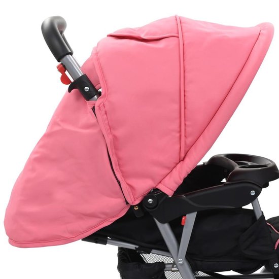 Vidaxl Kinderwagen Dubbel Staal En Zwart - Roze