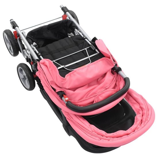 Vidaxl Kinderwagen Dubbel Staal En Zwart - Roze