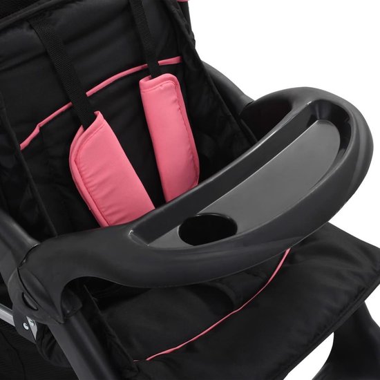 Vidaxl Kinderwagen Dubbel Staal En Zwart - Roze