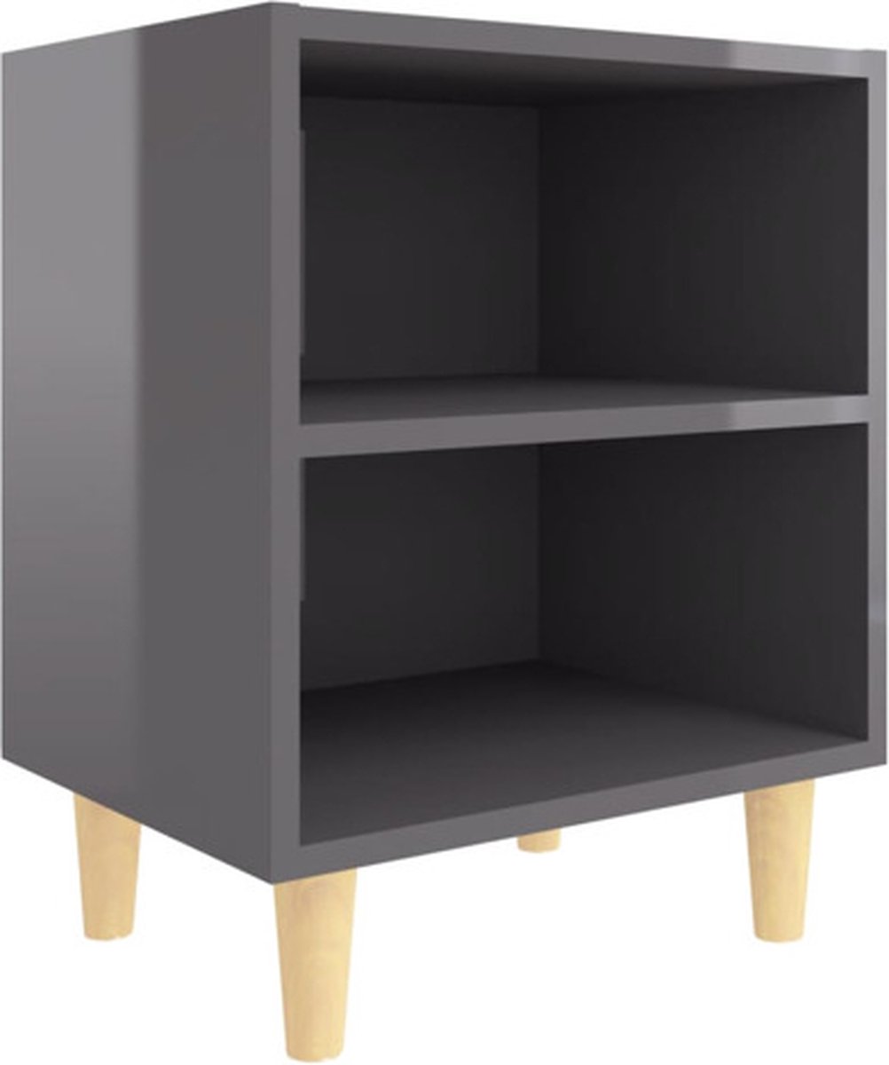 Vidaxl Nachtkastje Met Houten Poten 40x30x50 Cm Hoogglans - Gris