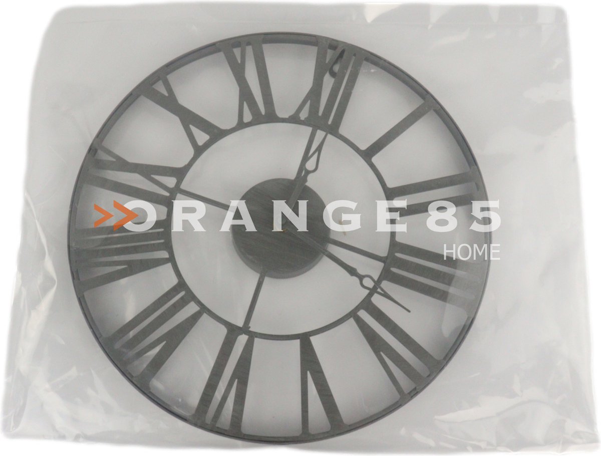 Orange85 Wandklok - Industrieel - Rond - 36,5 X 4 X 36,5 Cm Modern Romeinse Cijfers - Wanddecoratie - Metaal - Grijs