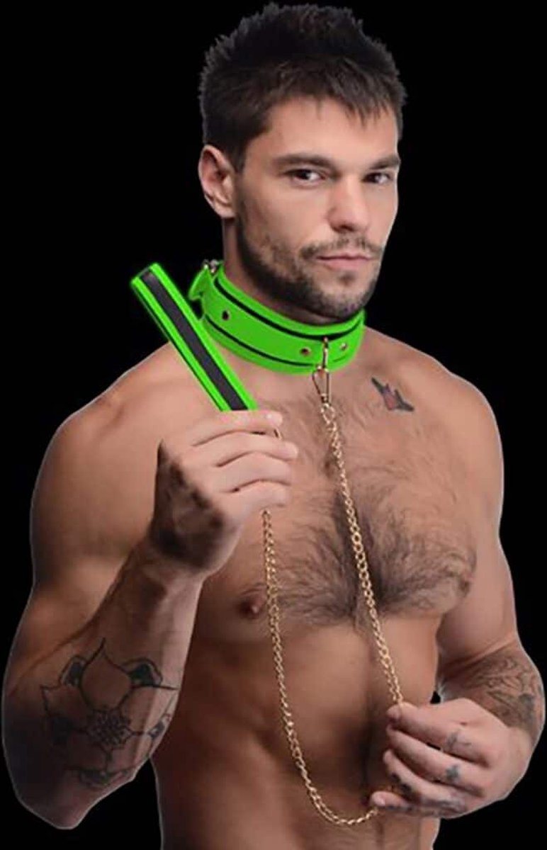 Master Series Kink in the Dark - Glow In De Dark Halsband Met Riem
