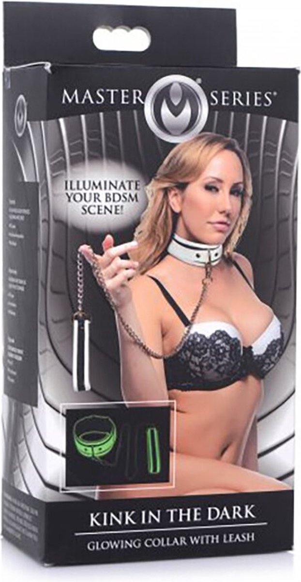 Master Series Kink in the Dark - Glow In De Dark Halsband Met Riem
