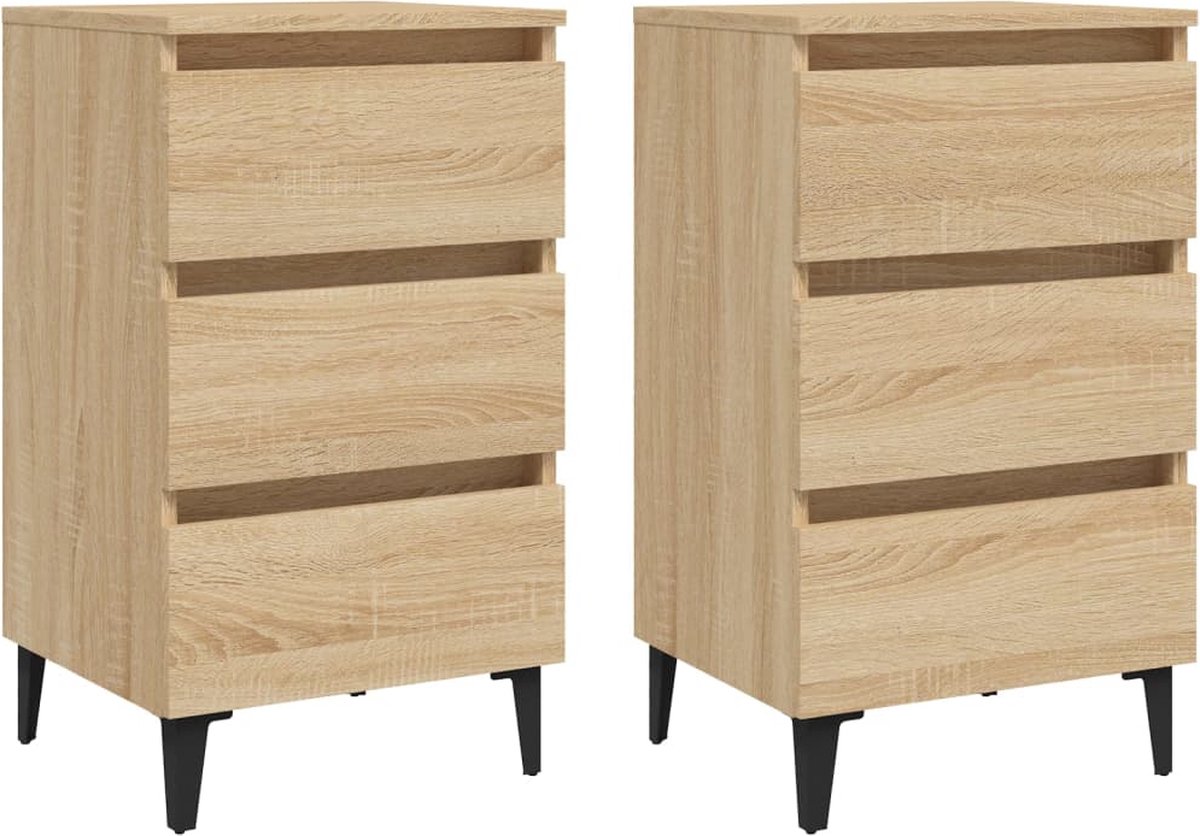 Vidaxl Nachtkastjes 2 St Met Metalen Poten 40x35x69 Cm Sonoma Eiken - Bruin