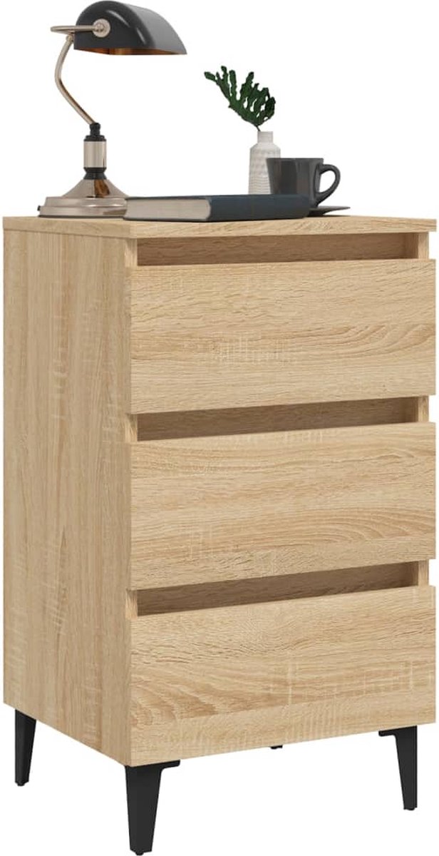 Vidaxl Nachtkastjes 2 St Met Metalen Poten 40x35x69 Cm Sonoma Eiken - Bruin
