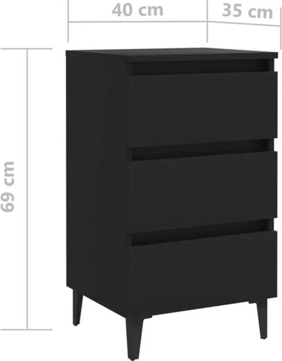 Vidaxl Nachtkastje Met Metalen Poten 40x35x69 Cm - Zwart