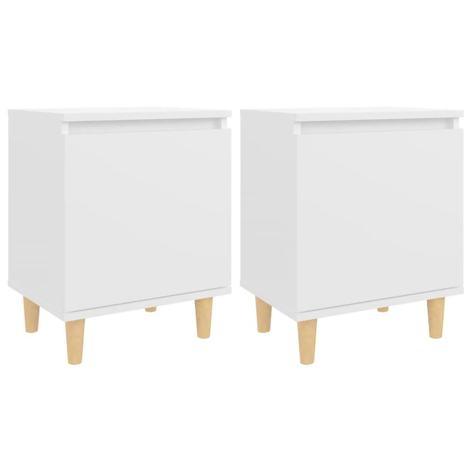 Vidaxl Nachtkastjes 2 St Met Massief Houten Poten 40x30x50 Cm Wit