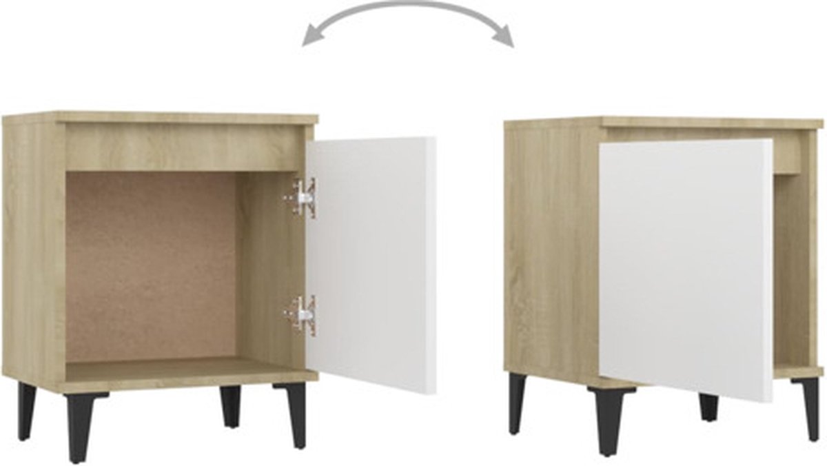 Vidaxl Nachtkastje Met Metalen Poten 40x30x50 Cm Sonoma Eikenkleur Wit - Bruin