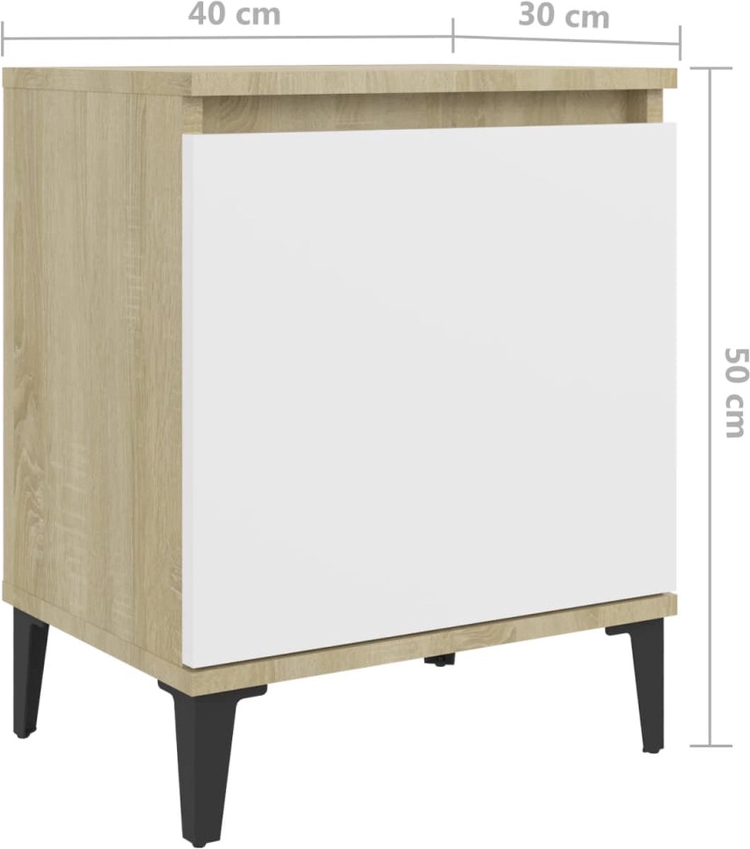 Vidaxl Nachtkastje Met Metalen Poten 40x30x50 Cm Sonoma Eikenkleur Wit - Bruin
