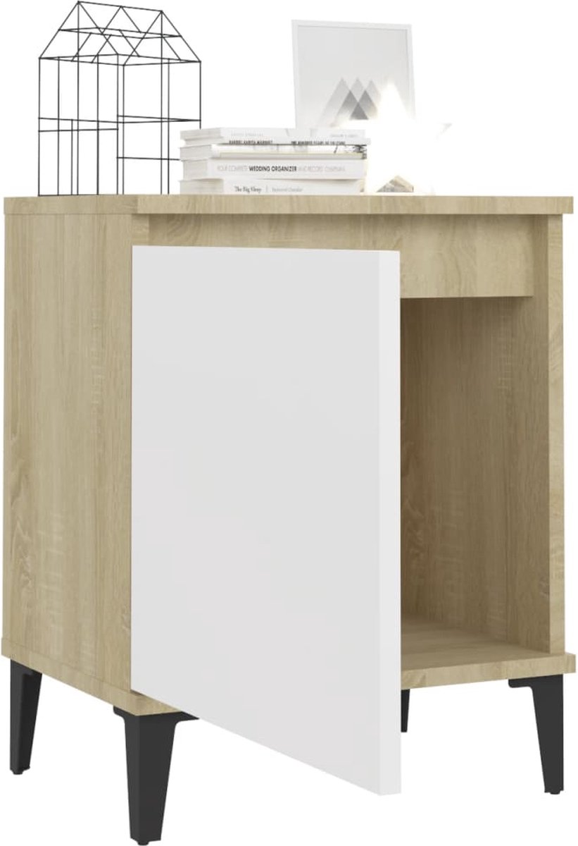 Vidaxl Nachtkastje Met Metalen Poten 40x30x50 Cm Sonoma Eikenkleur Wit - Bruin