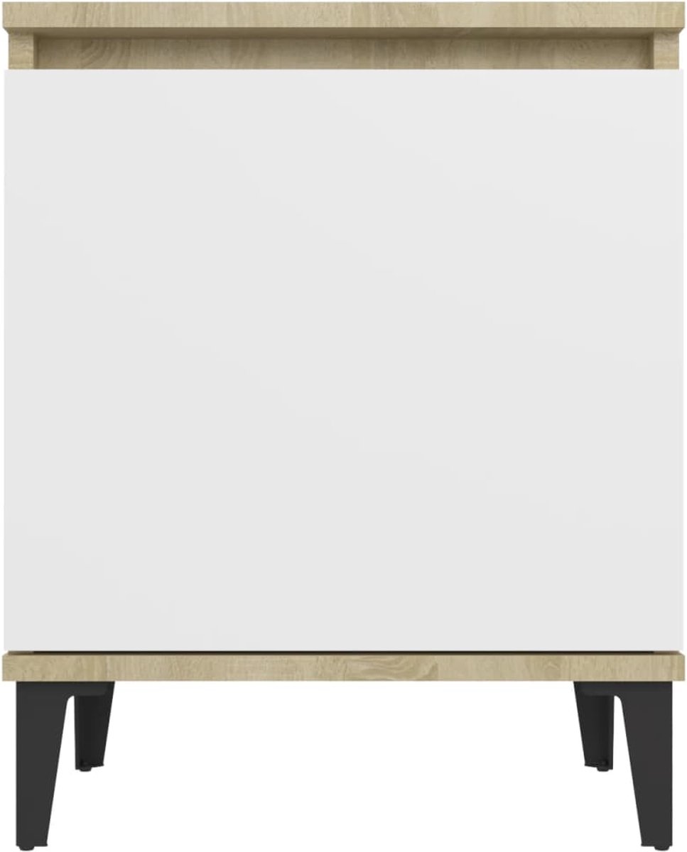 Vidaxl Nachtkastje Met Metalen Poten 40x30x50 Cm Sonoma Eikenkleur Wit - Bruin