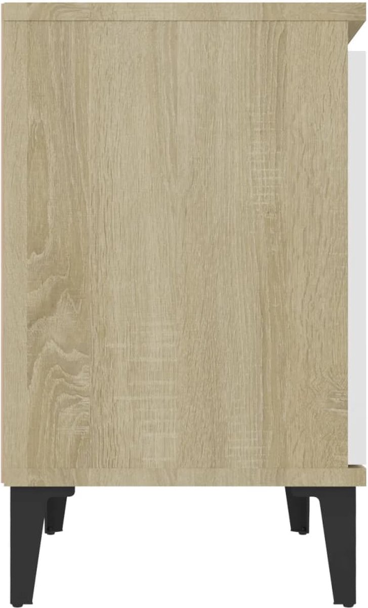 Vidaxl Nachtkastje Met Metalen Poten 40x30x50 Cm Sonoma Eikenkleur Wit - Bruin