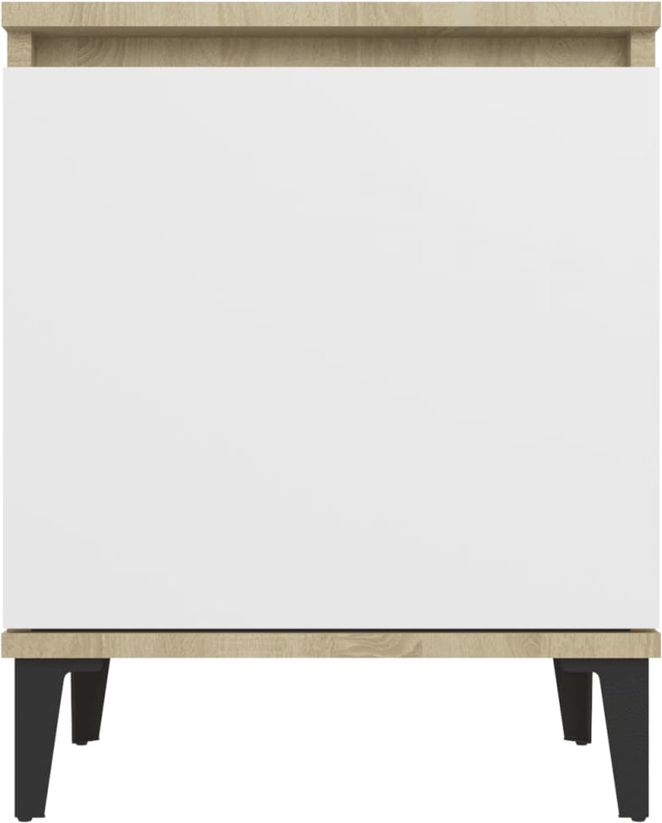 Vidaxl Nachtkastje Met Metalen Poten 40x30x50 Cm Sonoma Eikenkleur Wit - Bruin