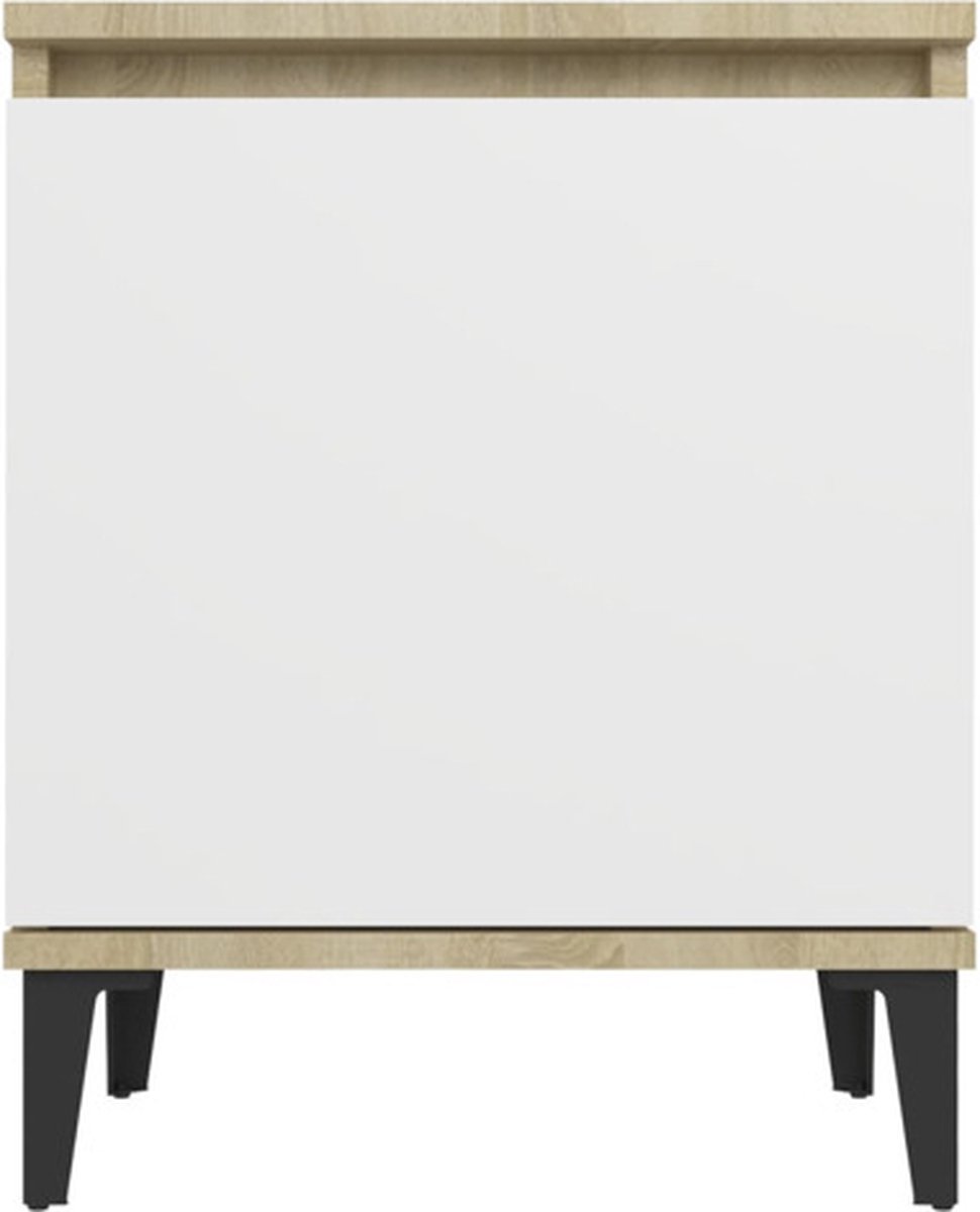Vidaxl Nachtkastje Met Metalen Poten 40x30x50 Cm Sonoma Eikenkleur Wit - Bruin