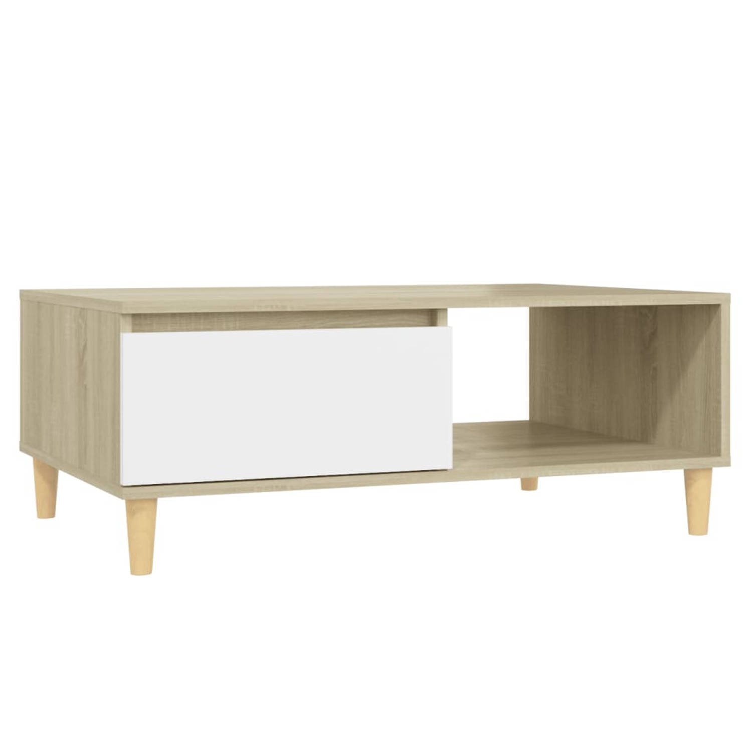 Vidaxl Salontafel 90x60x35 Cm Spaanplaat Wit En Sonoma Eikenkleurig