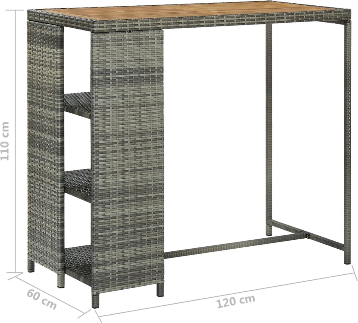 Vidaxl Bartafel Met Opbergrek 120x60x110 Cm Poly Rattan - Grijs