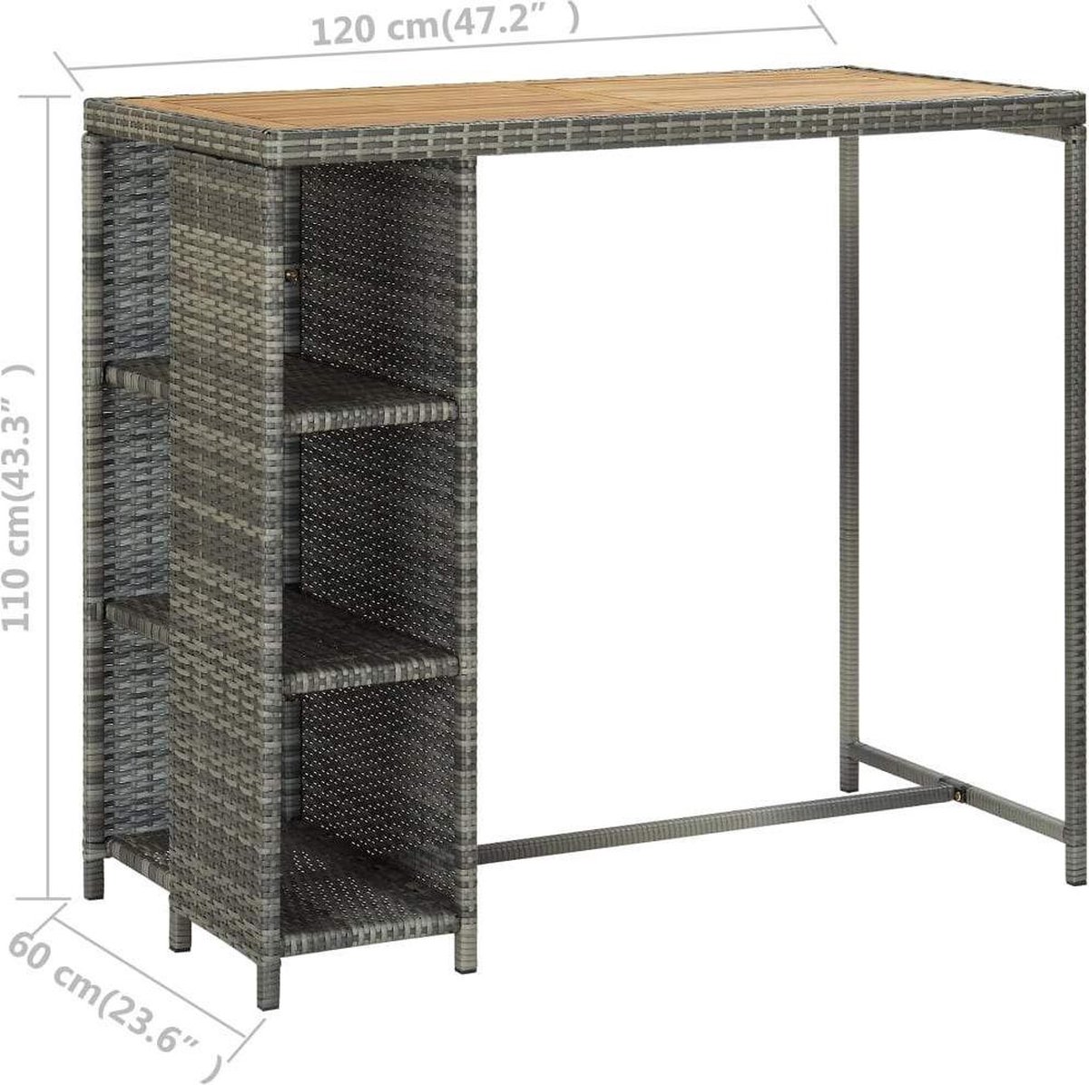 Vidaxl Bartafel Met Opbergrek 120x60x110 Cm Poly Rattan - Grijs