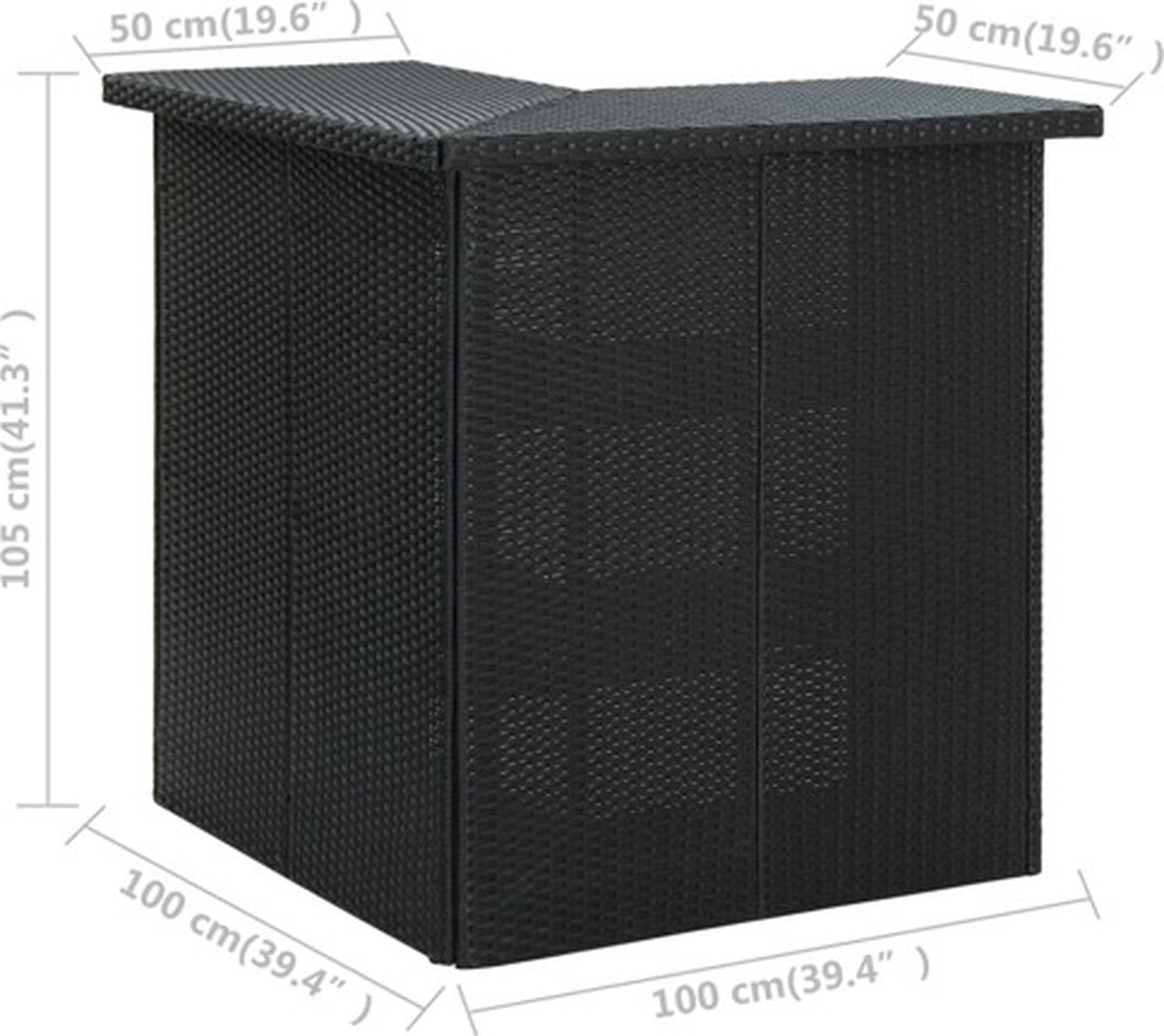 Vidaxl Hoekbartafel 100x50x105 Cm Poly Rattan - Zwart