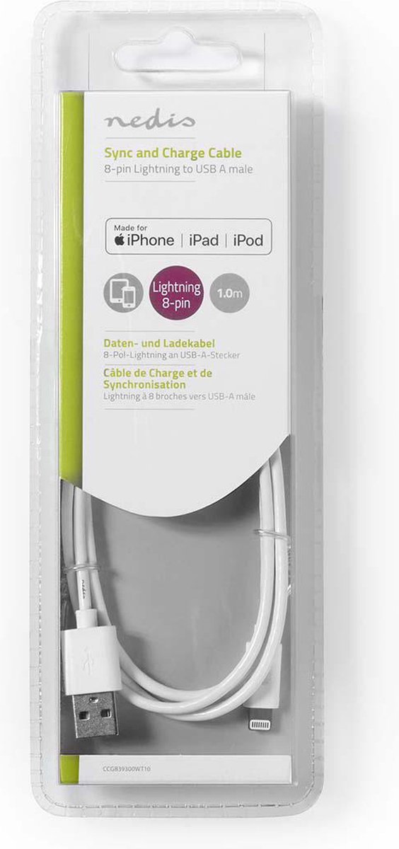 Nedis Lightning Kabel - Ccgb39300wt10